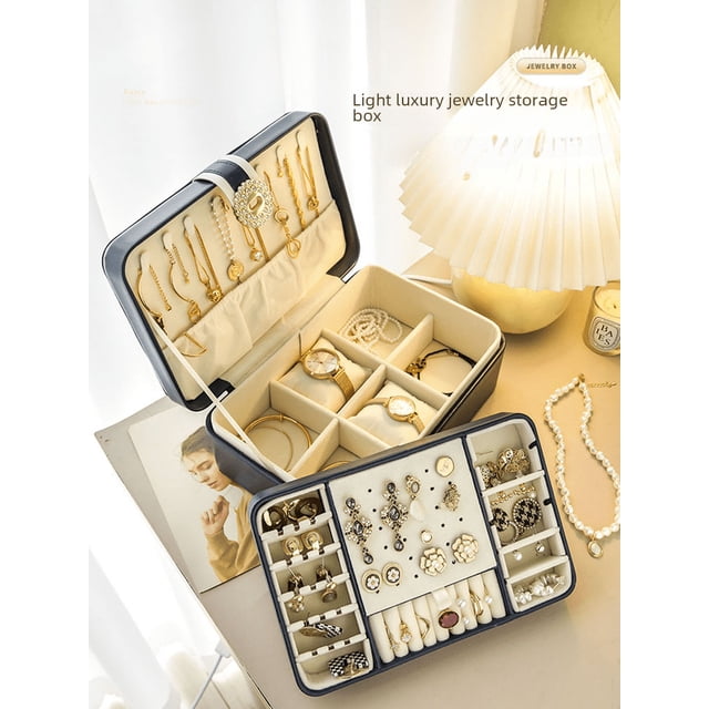 Caja de almacenamiento Caja de joyería de cuero europea Caja de almacenamiento de joyas Caja de almacenamiento de joyas para pulseras, collares, anillos y pendientes