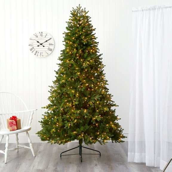 Nearly Natural Clear Prelit LED Green Holiday Fir Christmas Tree, 7.5'