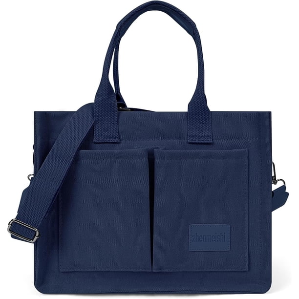 LHSHID Canvas Tote Bag with Multi Pockets Everything Tote for Women Church Bag Mommy Diapper Bag with Compartments