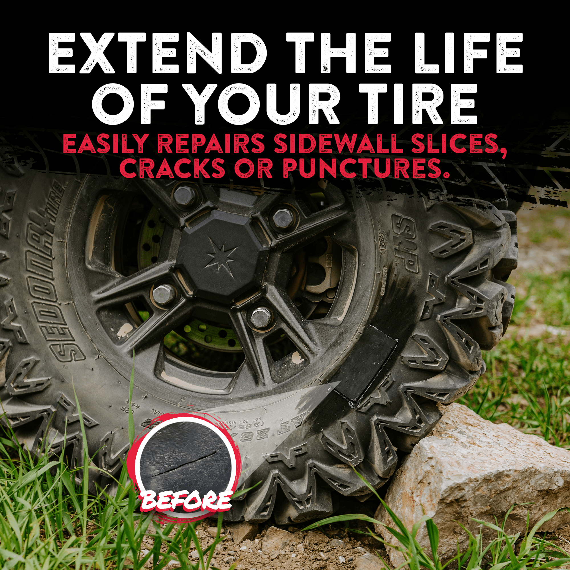 Gluetread Sidewall Tire Repair Kit, External Patch for Tubeless Tires, No Tire Removal Needed