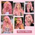 thumbnail image 4 of Queentas 24" Pink Wigs for Women Deep Wave Wigs Synthetic Long Wave Wigs with Bangs Long Bob Wigs for Halloween, 4 of 8