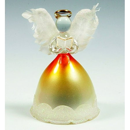 Glass Angels Figurines Lighted Angel Figurines - LED Glass Angel Statue with Real Feather Wings and Holding a Hymnal Book - Christmas Angels ()