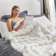 thumbnail image 4 of Faux Fur Throw Blanket for Couch, Fuzzy Soft Plush Thick Bubble Blanket for Sofa Bedroom Living Room, 60 * 80 Inches Cream White, 4 of 19