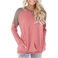 thumbnail image 1 of Femmes Décontracté Patchwork Poches Col Rond Chandail Manches Longues Blouse T-shirt Hauts, 1 of 9