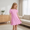 thumbnail image 6 of CPNG Girls Soft Knit Dress Round Neck Short Sleeve A Line Ruffled Dress Summer Casual Dress Homewear Dress Sleepwear Dress(Pink,7-8 Years), 6 of 9