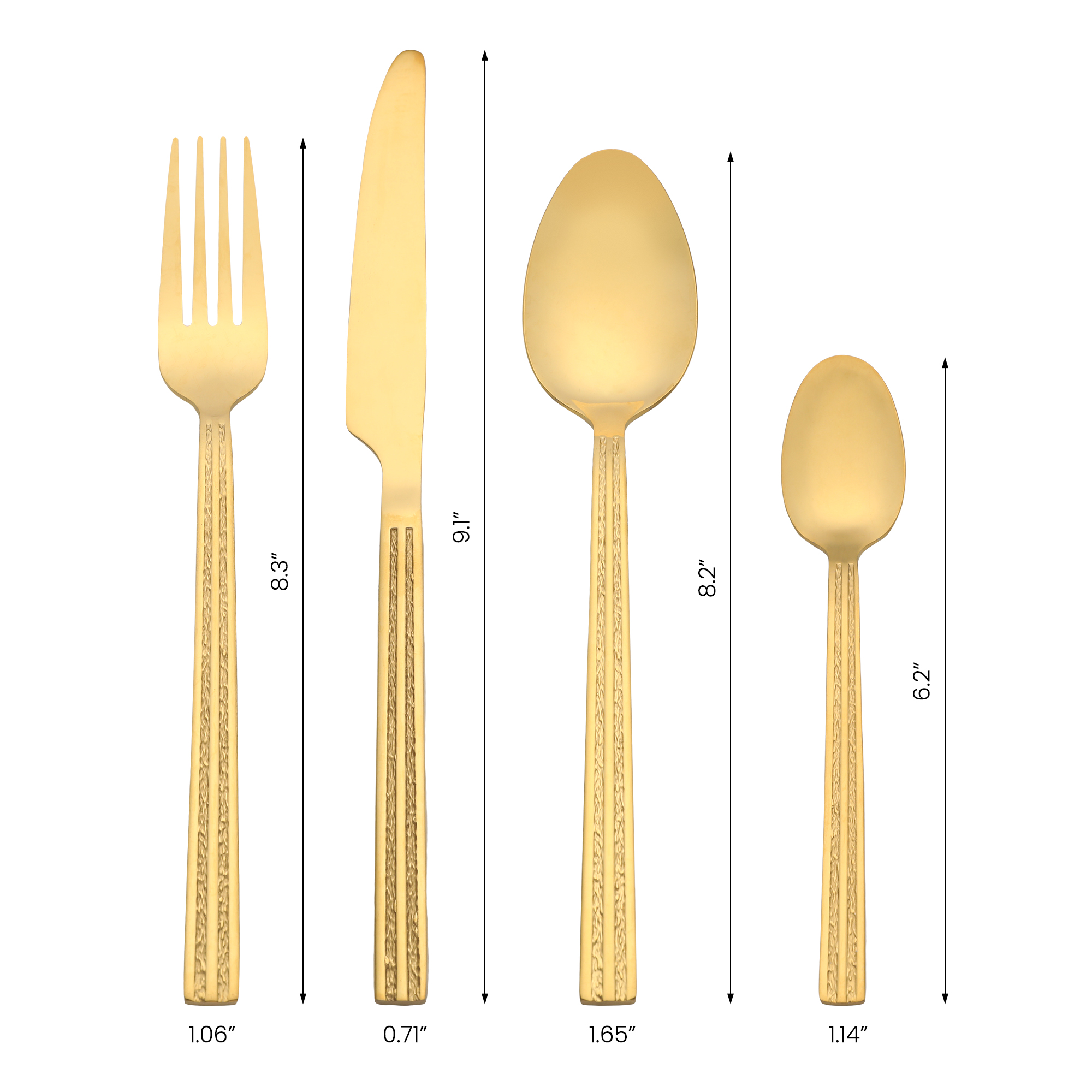 Unique Bargains Stainless Steel Flatware Set Knife, Fork, Spoon 4 Pieces Gold