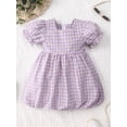 thumbnail image 3 of Toddler Girl's Plaid Dress Square Neck Puff Short Sleeve Ruffle Hem A Line Midi Dresses, 3 of 7
