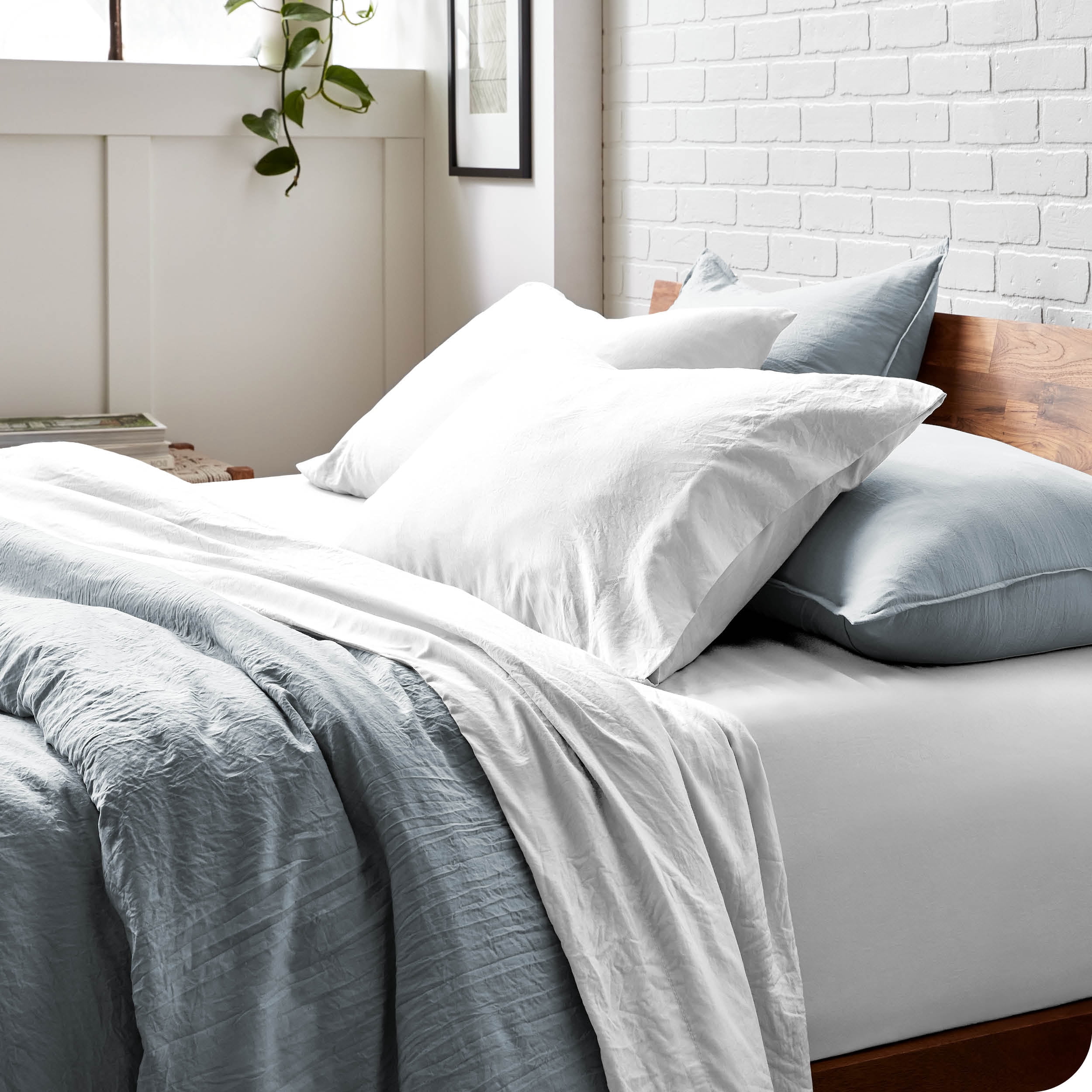 Bare Home Sandwash Microfiber Duvet Cover & Sham Set, King, Dusty Blue, 3-Pieces