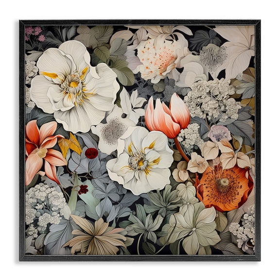 Stupell Industries Cottage Vintage Blossom Pattern Black Framed Giclee Art, 17 x 17, by Lazar Studio
