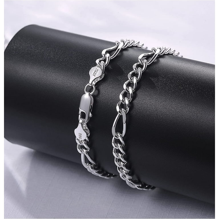 HANRU 925 Sterling Silver Cuban Link Chain Bracelet 5/8mm Silver Bracelet  for Men Women Silver Bracelet 6.5-9 Inches 