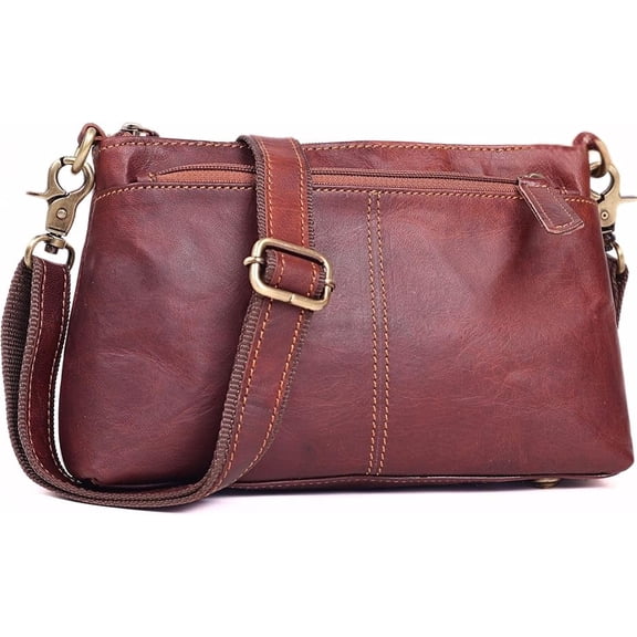 Small Genuine Leather Crossbody Bag for Women Vintage Mini Saddle Purse Boho Shoulder Travel Handbag with 3 Zipper Pockets