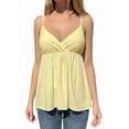 thumbnail image 2 of Women's Sleeveless Babydoll Deep Neck Spaghetti Strap Flared Hem Flowy Tank Top for Daily Wear Yellow L, 2 of 7