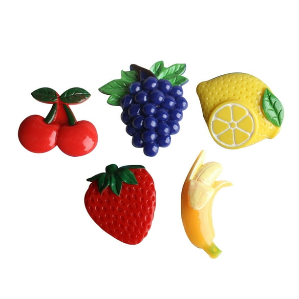 5 imanes para refrigerador con forma de fruta, resina, fresa y cereza, diseño aleatorio.