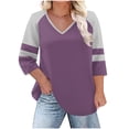 thumbnail image 2 of Antinious Women Plus Size Patchwork V-Neck 3/4 Sleeve Raglan Loose Casual T-Shirts, 2 of 5