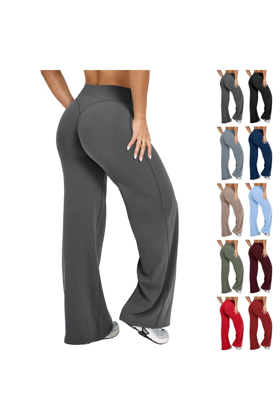 Wide Leg Yoga Pants Womens Straight Leggings Bottoms High Waist Stretchy Comfy No Front Seam Yoga Workout Athletic Gym Pants Dark Gray L
