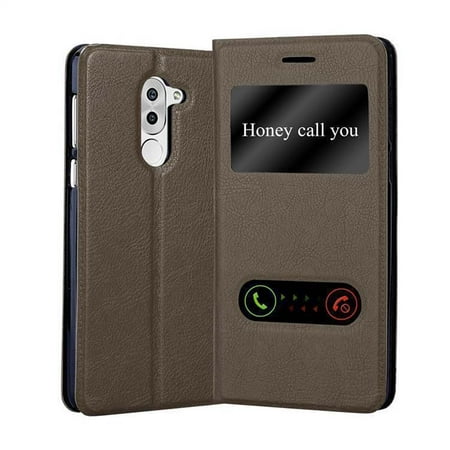 Cadorabo Case for Huawei MATE 9 LITE / GR5 2017 / Honor 6X in STONE BROWN - Cover with 2 viewing windows