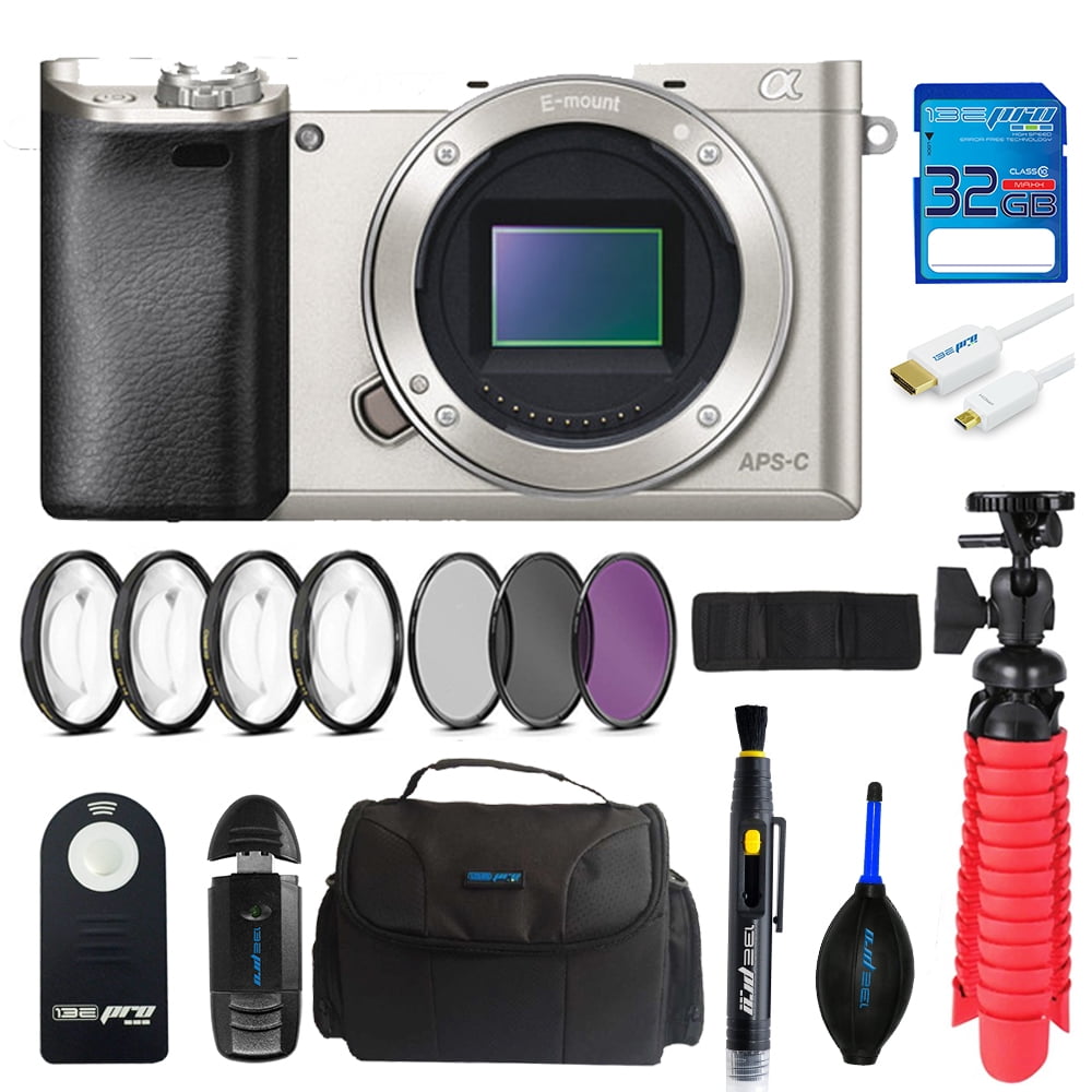 Sony Alpha a6000 Mirrorless Digital Camera Body (Silver) + Pixi Advanced Bundle