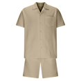 thumbnail image 3 of Rvwovn Men's Button-Down 2-Piece Set – Collar Chest Pocket Shirt & Casual Shorts Slim Fit Outfit, 3 of 5