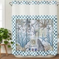 thumbnail image 3 of Blue Beach Coastal No Hook Shower Curtain Waterproof, Bathroom Curtains with Snap in Liners and See Through Top Window, Nautical Seaside Coral Starfish Hotel Style Bathtub Curtains Shower 66"Wx72"L, 3 of 8