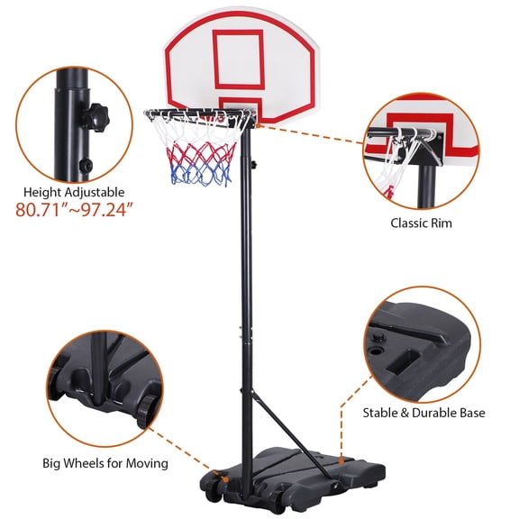 WDZS Portable Basketball Hoop Outdoor, 5.5-7ft Height Adjustable Basketball Hoop Goal System with Basketball Backboard, Stand, Fillable Base, and Wheels for Kids, Teenagers, Adults