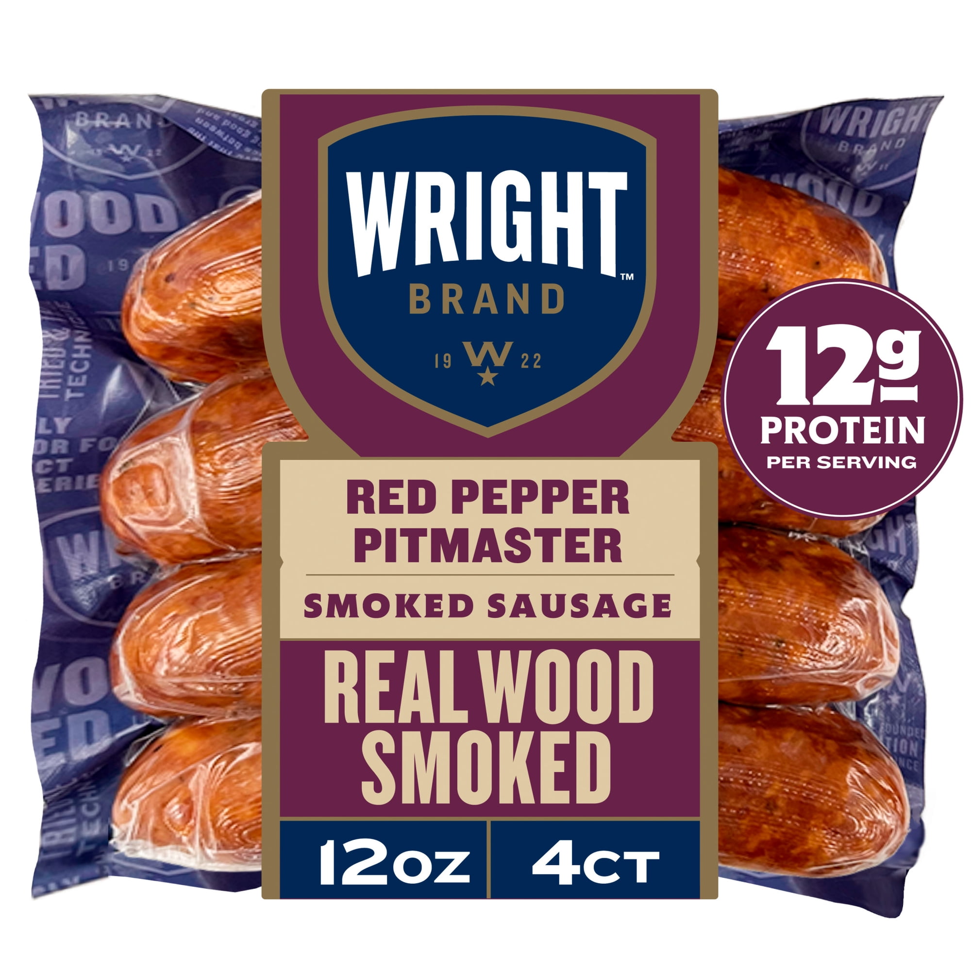 Wright Brand Real Wood Smoked Red Pepper Pitmaster Sausage Links, Fully Cooked, 12 oz, 4 Count