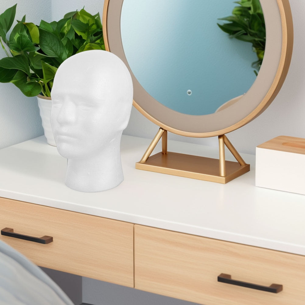 FELTECHELECTR 2Pcs Male Foam Mannequin Head Model White Lightweight Foam Display Stand for Hats Scarves