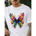 thumbnail image 2 of Camisetas de manga corta con mariposas coloridas para hombre, cuello redondo, flores y acuarela, color negro-S, 2 of 8