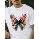 thumbnail image 2 of Camisetas de manga corta con mariposas coloridas para hombre, cuello redondo, flores y acuarela, color negro-S, 2 of 8