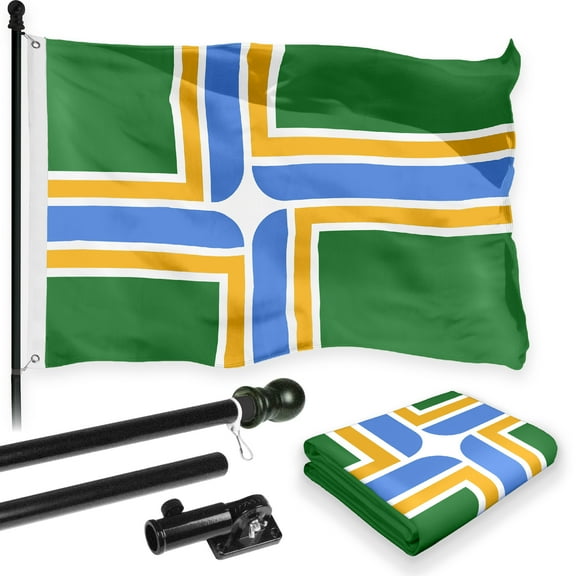 G128 Combo Pack: 6 Feet Tangle Free Spinning Flagpole (Black) Portland City Flag 3x5 ft Printed 150D Brass Grommets (Flag Included) Aluminum Flag Pole