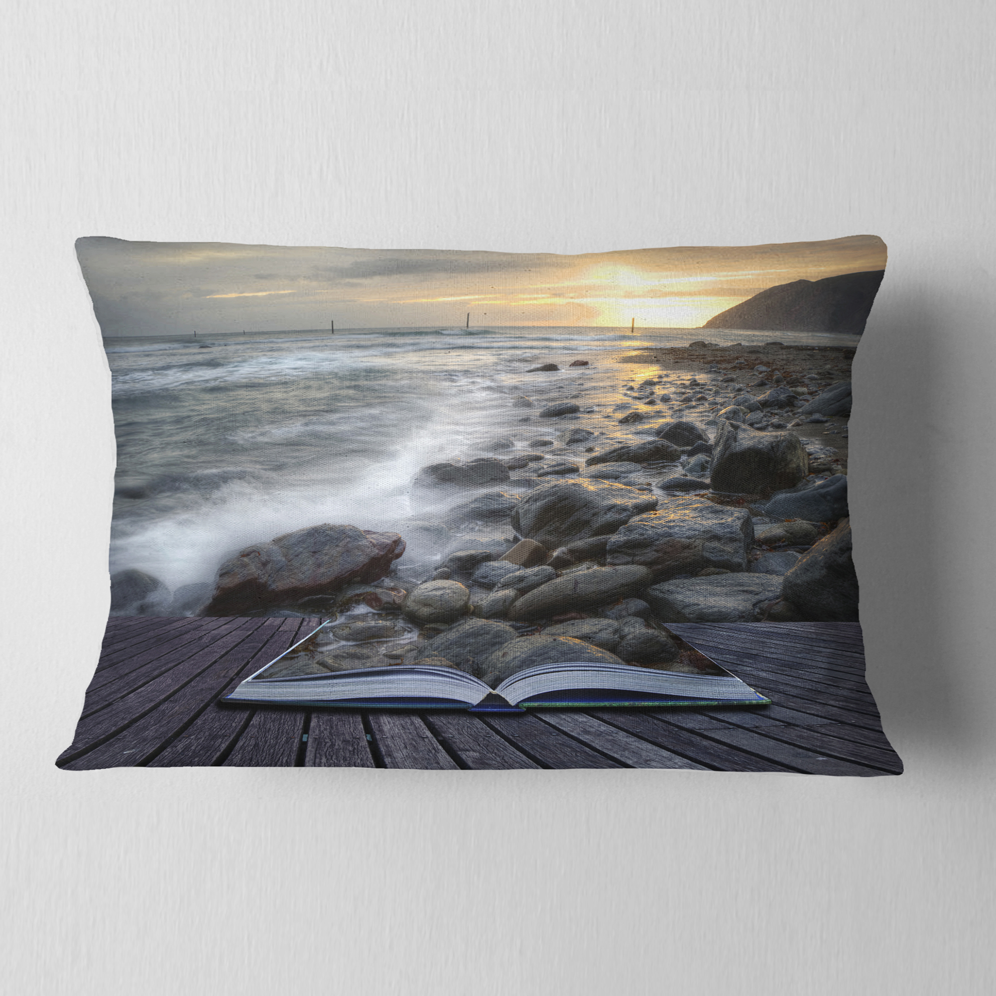 Designart Open Book to the Evening Sea - Contemporary Throw Pillow - 12x20