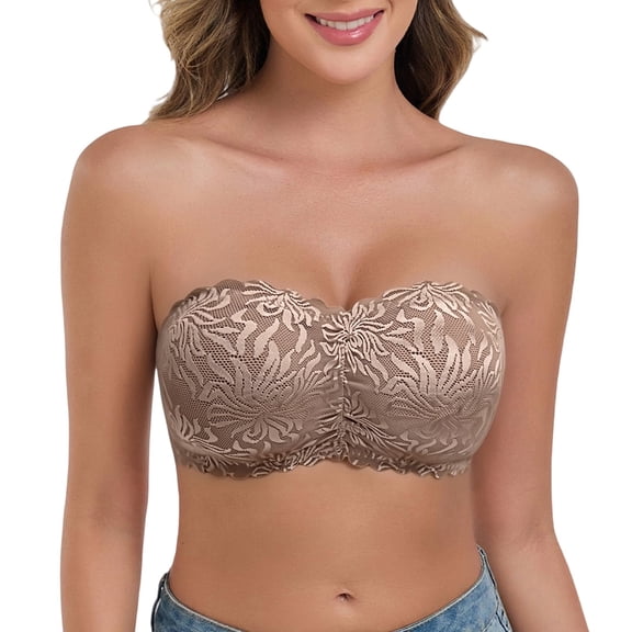 Bras for Women Full Coverage Strapless High Support Lace Breathable Push Up Comfortable Bra