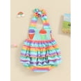 thumbnail image 3 of Infant Baby Girls Halter Romper Sleeveless Square Neck Ice Cream Print Jumpsuit, 3 of 8