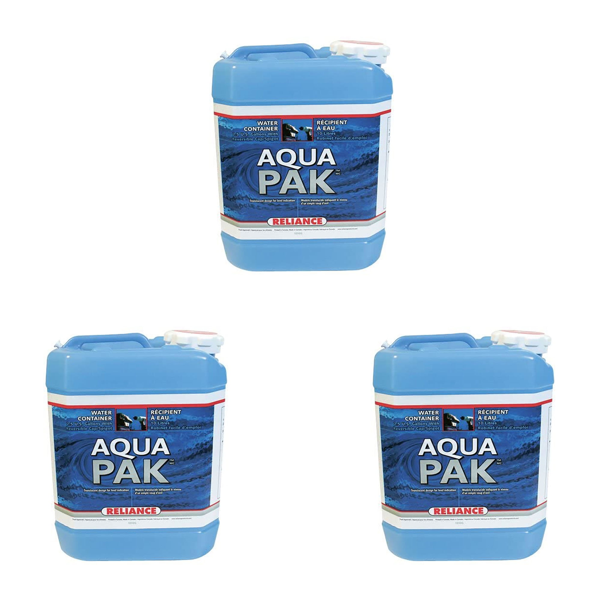 Reliance Products Aqua-Pak 2.5 Gal Plastic Water Container Storage Jug 3 Pack 