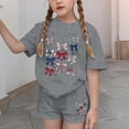 thumbnail image 3 of BFHHYA Girls 4th of July Sets 2-Piece Outfit Bow Print Short Sleeve Shirts Elastic Waist Shorts Youth Casual Loose Set 3-15 Years, 3 of 5