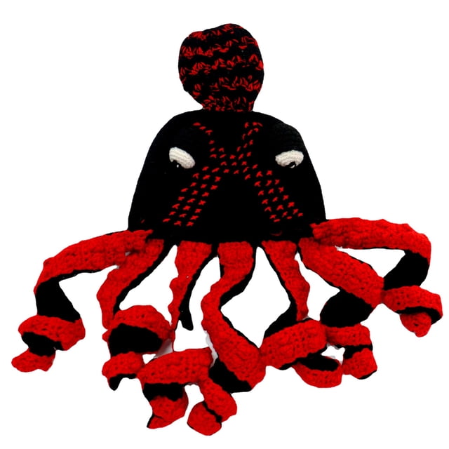 Gorro de invierno tejido Gorro Gorro de pulpo para mujeres y hombres (negro y rojo) JM