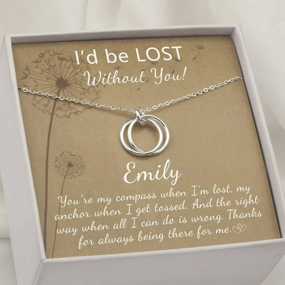Anavia I’d Be Lost Without You Gift Necklace for Her, 925 Sterling Silver Two Circles for Girlfriend， Girlfriend Birthday Gift -[Add a Name]