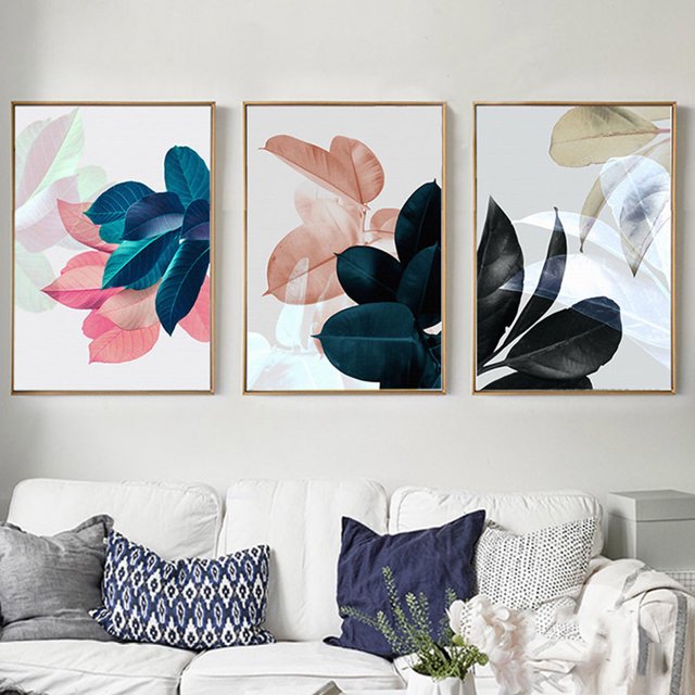 3Pcs Fashionable Leaf Pattern Canvas Wall Art Painting Printed Picture Home Office Decor