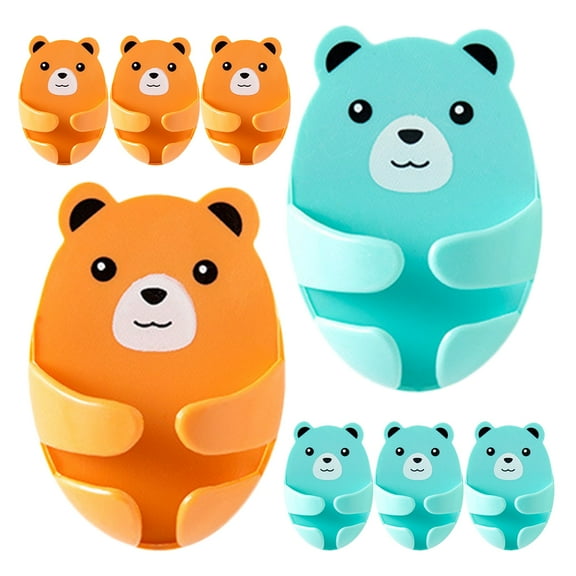 WHAMVOX 8pcs Cute Bear Hooks Phone Charger Cord Holder Clips Plug Holder Adhesive Holder Wall Mounted Cable Organizer Clips Wall Storage