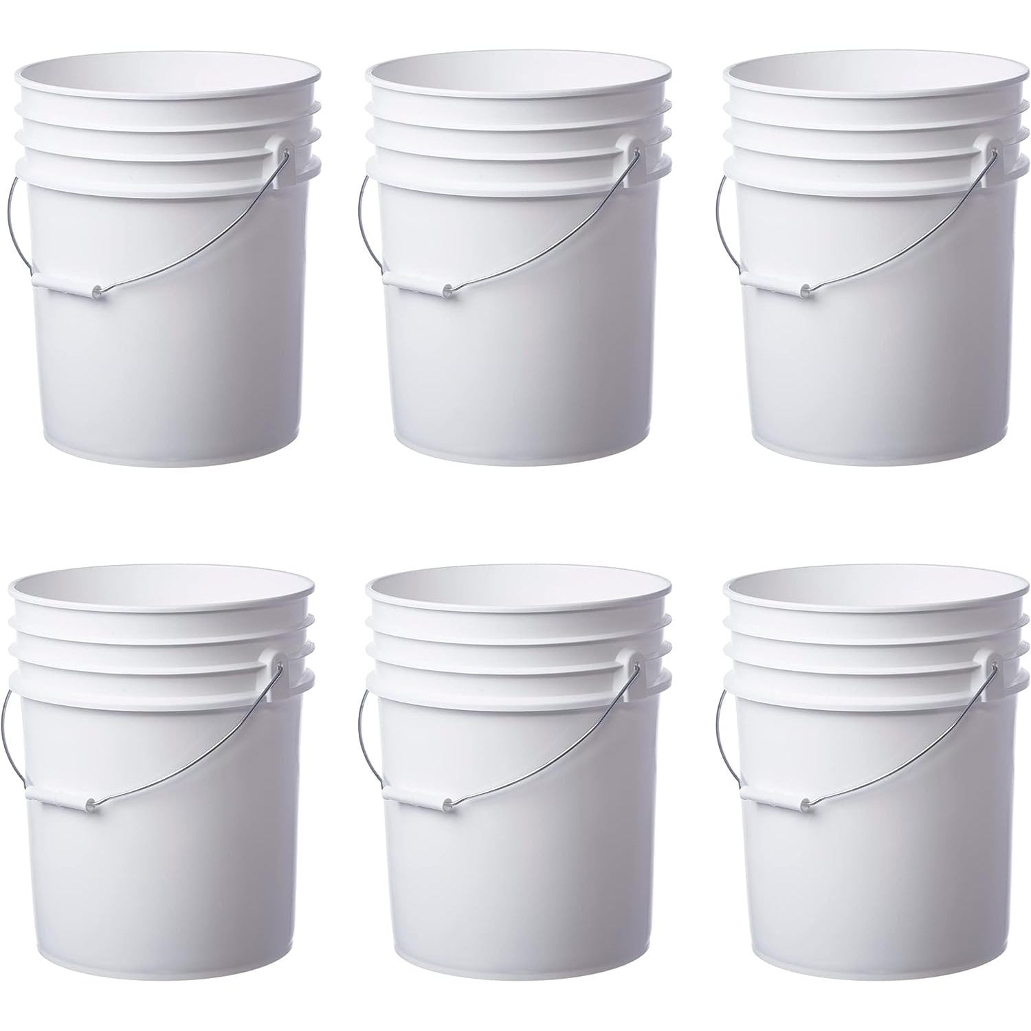  Illing Company (Now Illing Packaging) Premium 1 Gallon Bucket,  HDPE, White, 5 Pack with Matching Lids, All Purpose Pail, No BPA Plastic,  Food Grade, Metal Handle w/Thick Plastic Grip : Industrial