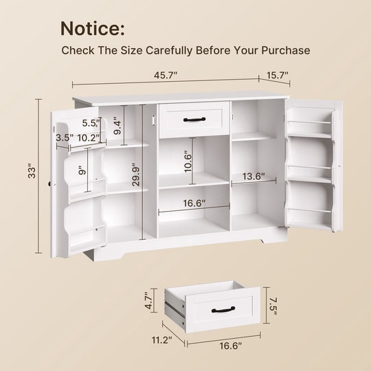 Aiho 46" L Kitchen Storage Cabinet, Coffee Bar Cabinet with Adjustable Shelves & Doors & Drawers, Sideboard Buffet Cabinet for Kitchen, Dining Room - White