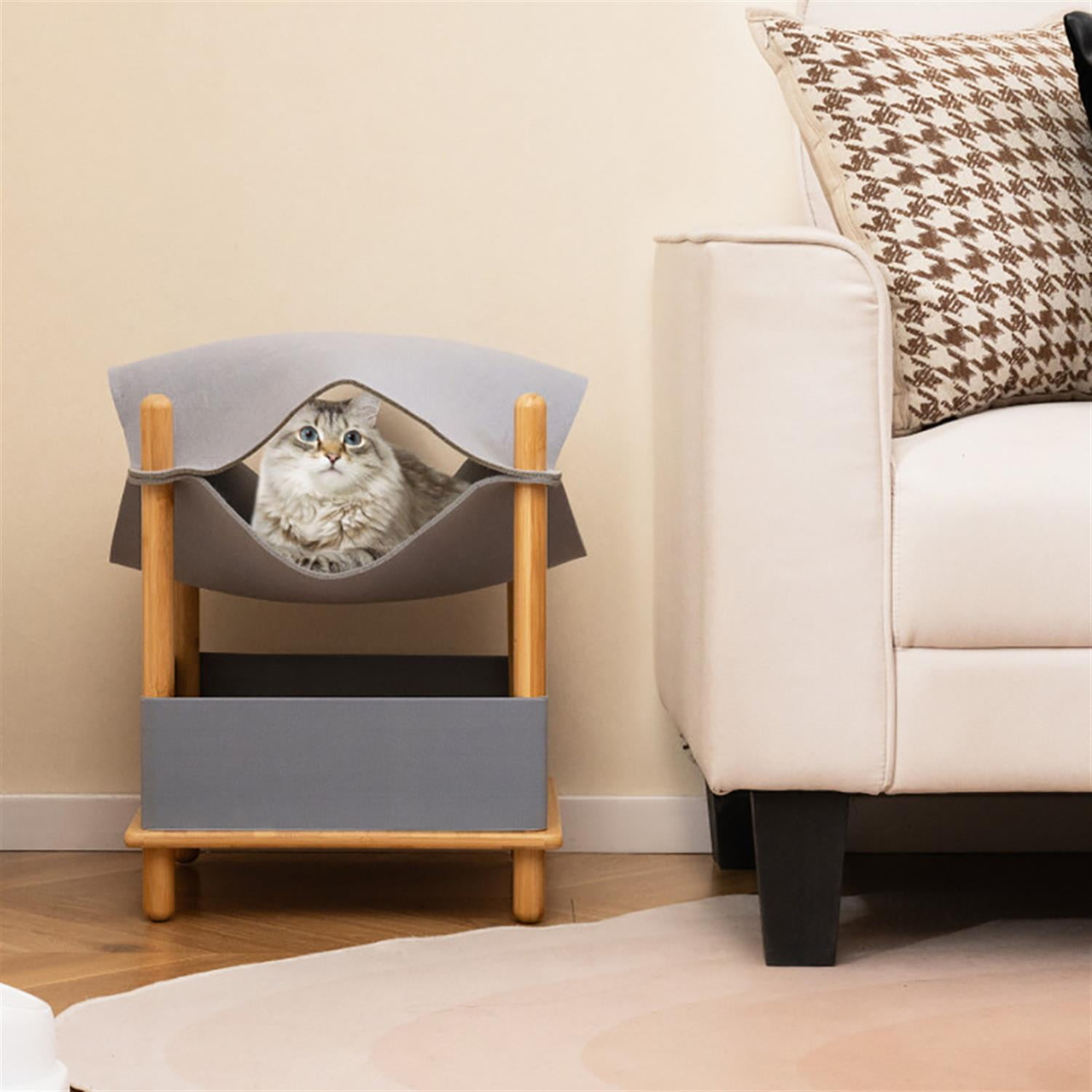 Kadyn 21" 2-Tier Pet Bed Frame with Semi-enclosed Condo and Removable Clothes for Indoor Small Pets Such As Puppies Cats Rabbits, Gray