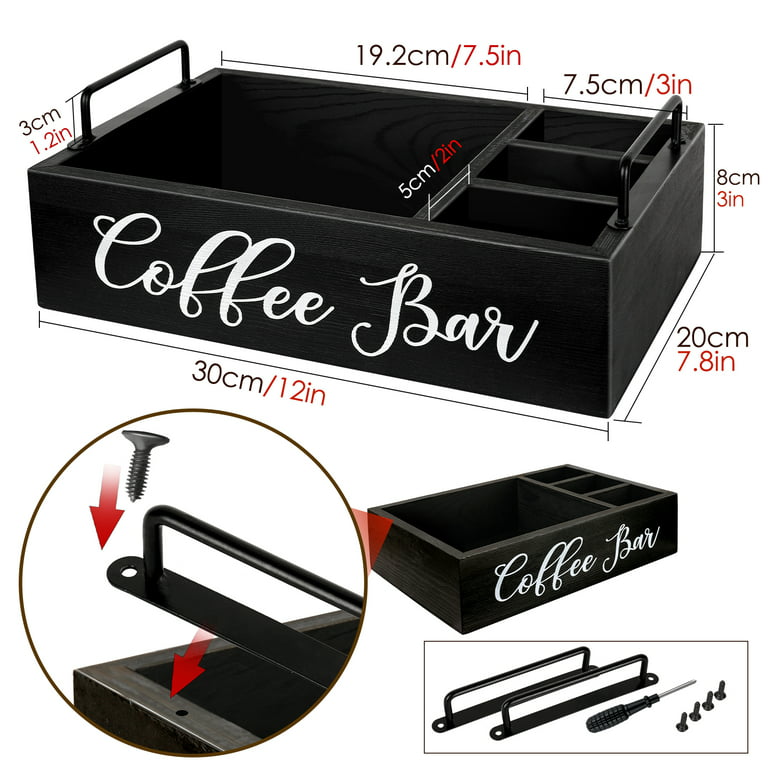 Organize Your Coffee Station with this Charming Black Wooden Countertop Coffee  Bar Accessories Organizer and K