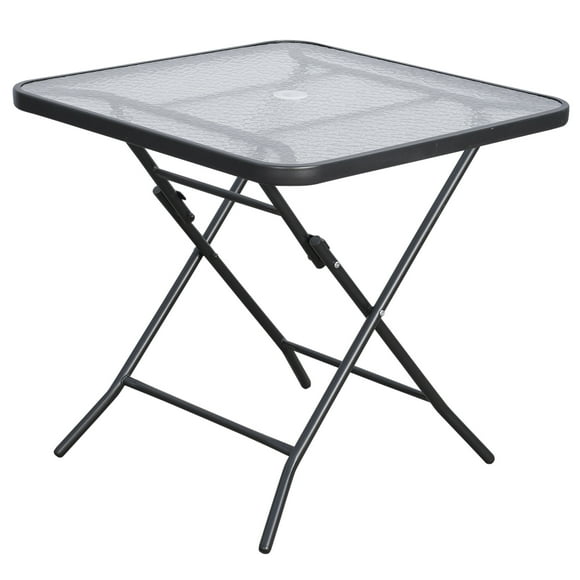 Outsunny Foldable Dining Table 30' with Umbrella Hole and Metal Frame, Black, 1 Count