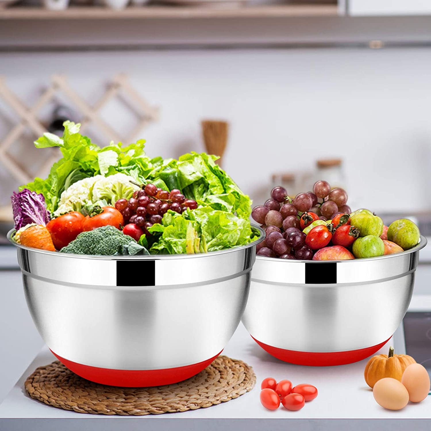 6 Pieces 70Ml Diameter Metal Nesting Bowls Better Breader Shaker Bowl with  Colorful Airtight Lids Non-Slip Bottoms