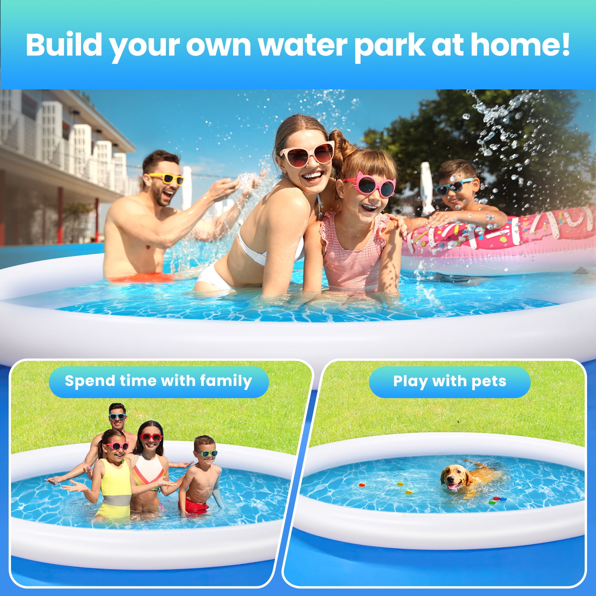 Mousport 10ft x 30in Round Inflatable Swimming Pool with Filter – Blue Fast Set Family Pool for Backyard Outdoor Summer Use