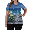thumbnail image 3 of Dweltoz Print Stretch Scrub Top for Women Short Sleeve Soft Stretch Scrub Shirt Classic Fit V-Neck Scrub Tops Anti-Wrinkle Breathable Clothes With Pockets,Purple Pink M, 3 of 5