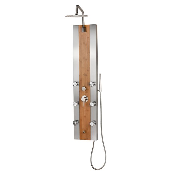 Bali 10-in Rain Showerhead ShowerSpa with 6-Body Jets Pivoting Shower Arm Handshower and Tub Spout Bamboo and Brushed Nickel