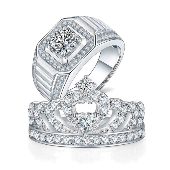 Wedding Ring Sets His And Hers Couples Women and men S925 Sterling Silve Crown Wedding Bands