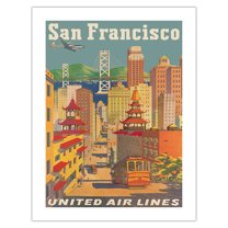 San Francisco California - Cable Car in Chinatown - United Air Lines - Vintage Airline Travel Poster by Joseph Fehér c.1950s - Bamboo Fine Art 290gsm Paper (Unframed) 17x22in