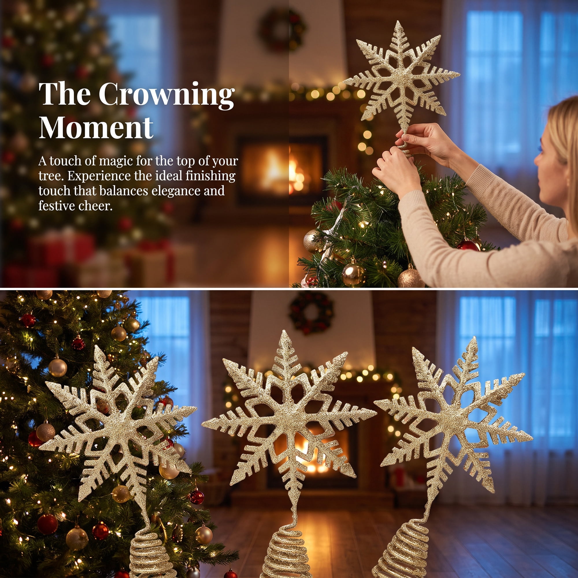 Unique Bargains Glittering Snowflake Tree Decoation with Radiant Spring Mount Gold 9.1"